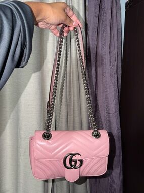 Gucci Pink Quilted Leather Shoulder Bag with Double G Hardware